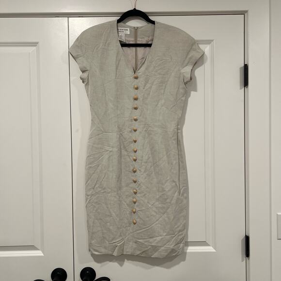Vintage Women's Jones New York Tan Linen Sheath Dress Button Detail Size 8 - Picture 1 of 7